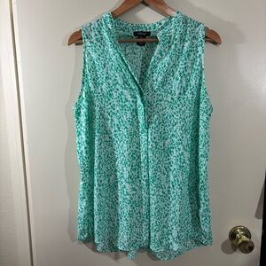 Jones & Co Mint Green Patterned Sleeveless Top Size XL